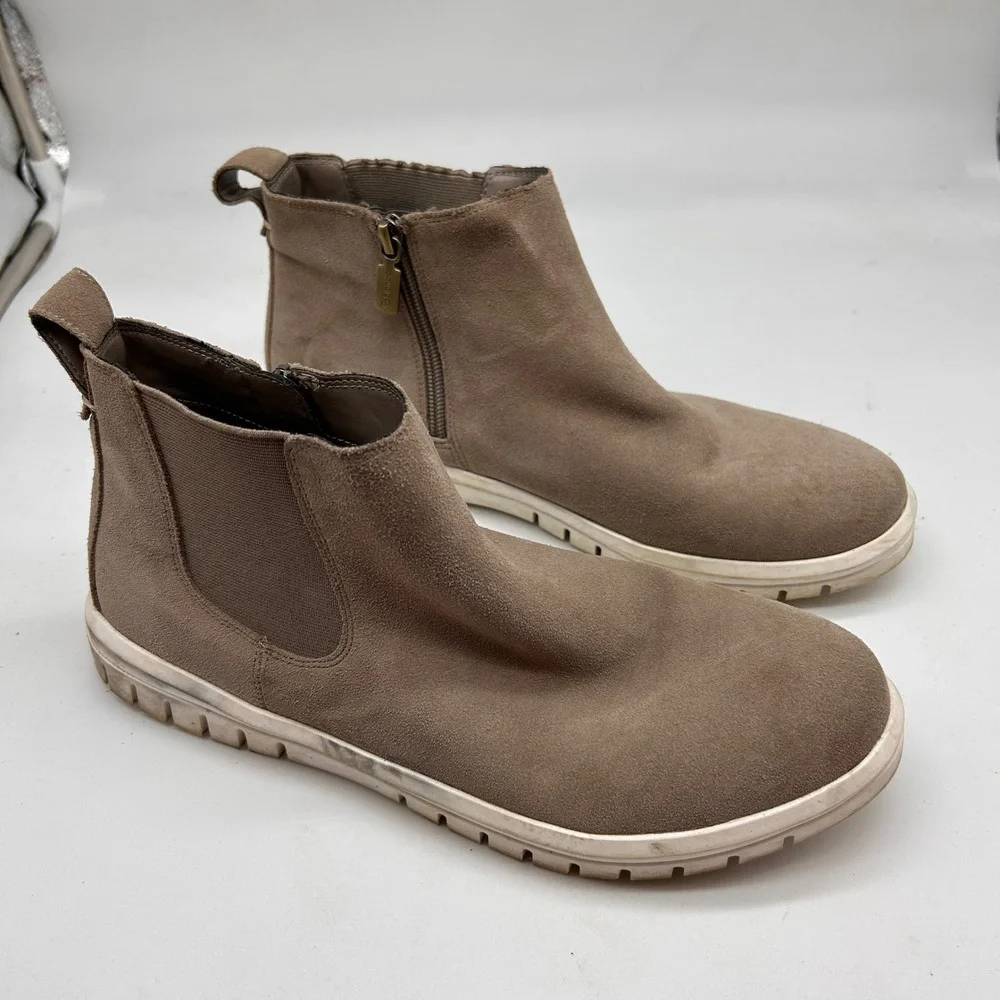 Blondo Waterproof Ankle Boots Taupe Suede Side Zip Womens 10M